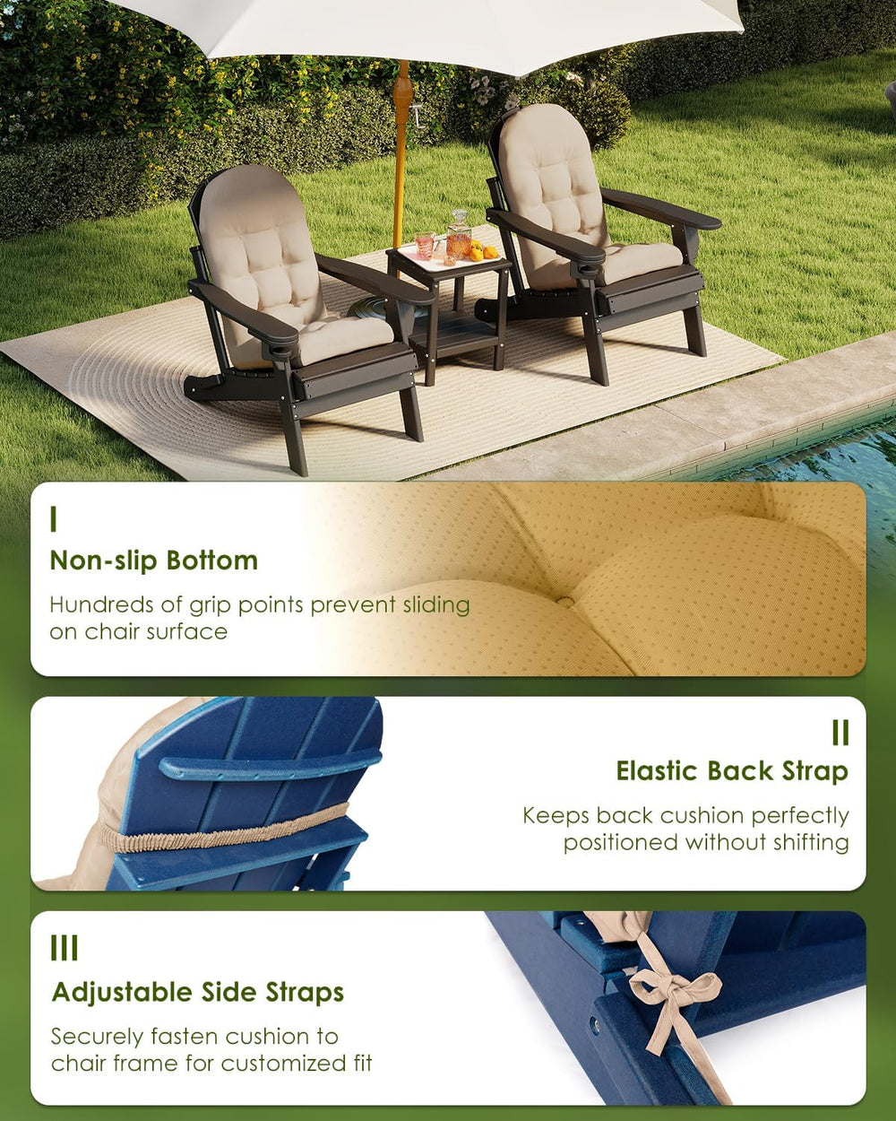 GREENVINES Adirondack Chair Cushion, Polyester, Beige