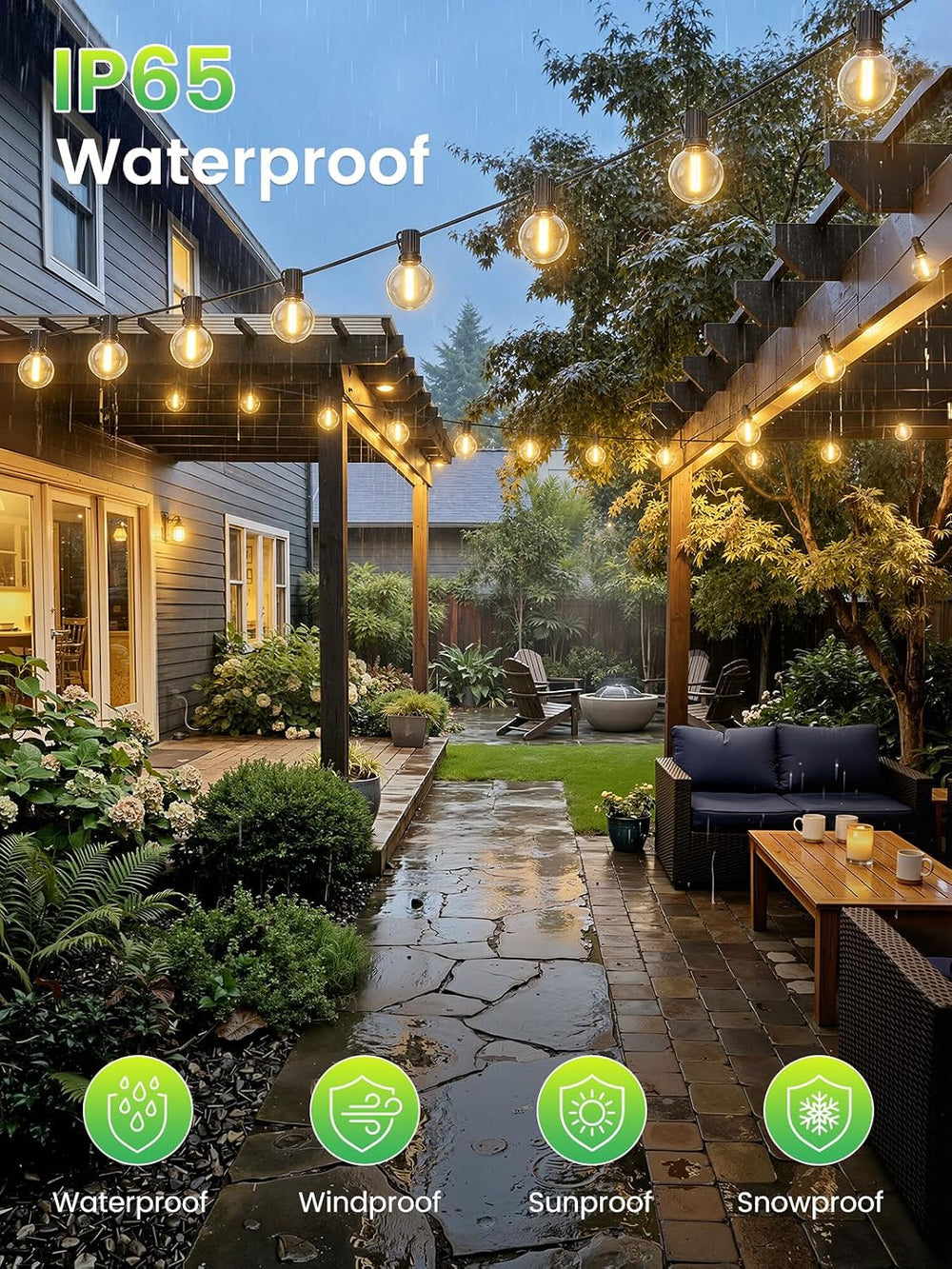 LACHON Outdoor String Lights Waterproof 300 FT with 150 G40 IP65 Bulbs