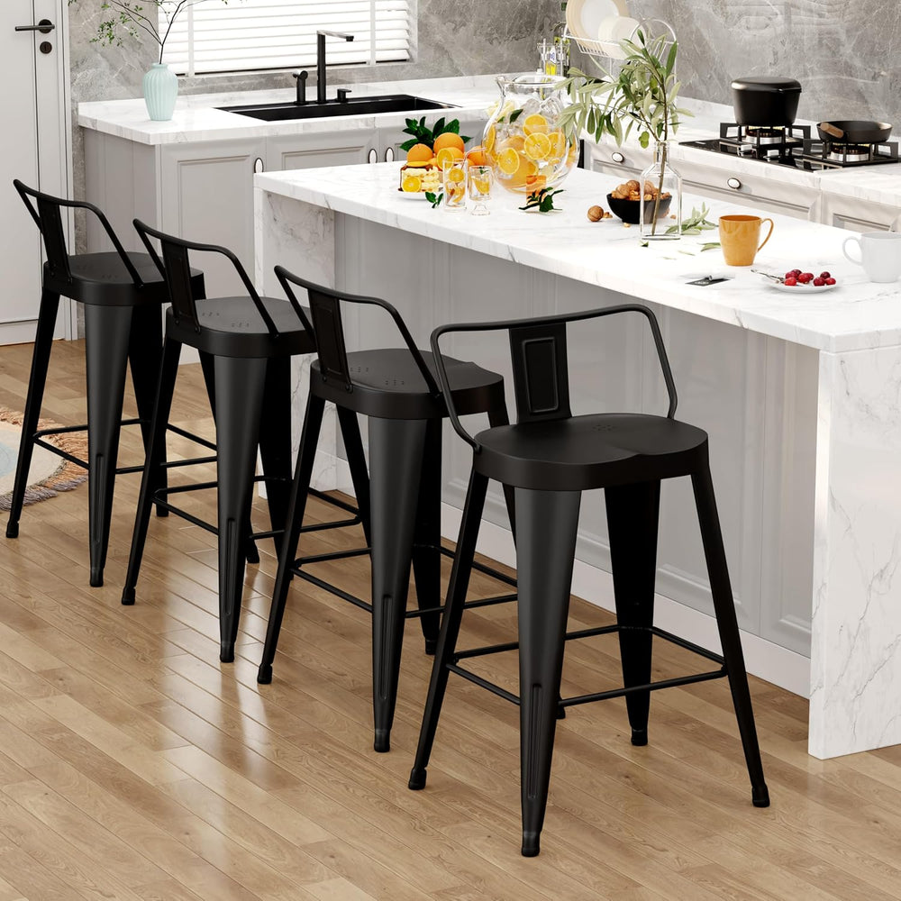 ALISH 24 Inch Bar Stools Set of 4, Industrial Metal Barstools Farmhouse Bar C...