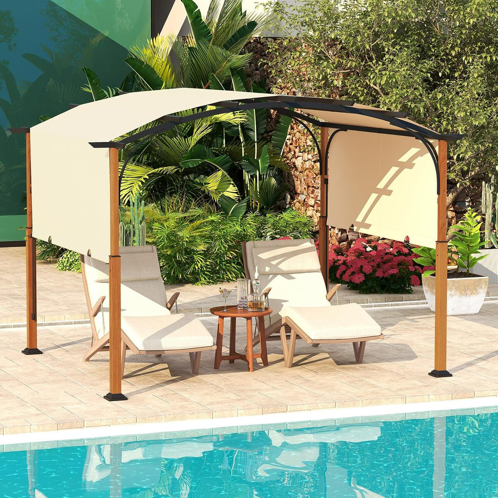 Tangkula Arched Patio Shelter Pavilion w/Retractable Sun Shade Canopy