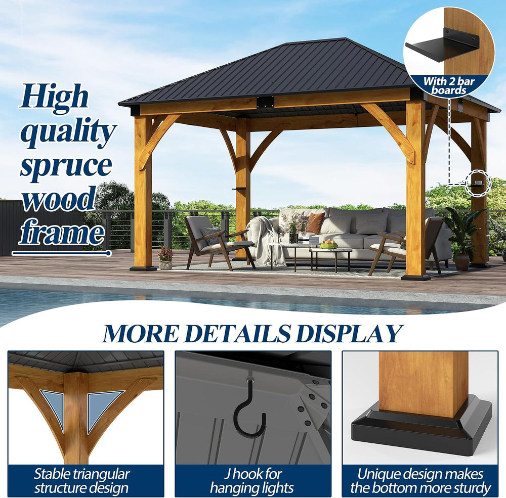 COVERONICS 11FT x 13FT Outdoor Spruce Wood Gazebo