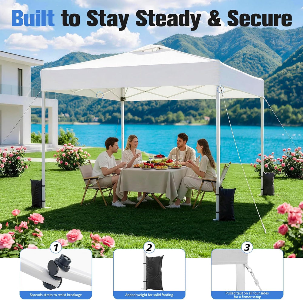 10x10 Pop Up Canopy Tent with Dual Vented Roof, One Push Setup, White