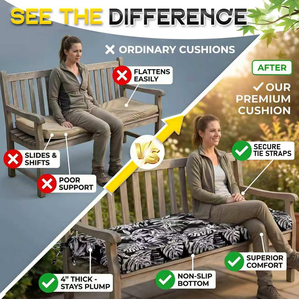 Outdoor Bench Cushion, Tufted Patio Seat Pad for Garden Bench, Porch Swing, I...