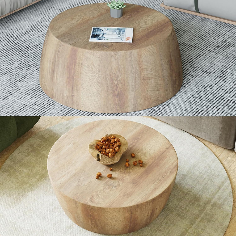 Drum Coffee Table, Modern Industrial Wooden 29.53" W x 11.81" H Rou...