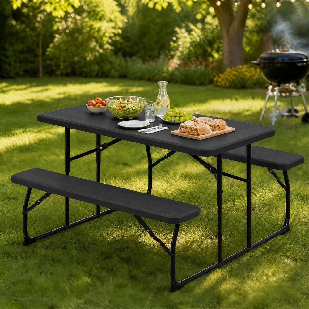 GYMAX Picnic Table, 550 LBS Folding Picnic Tables with Benches & Seats, W...