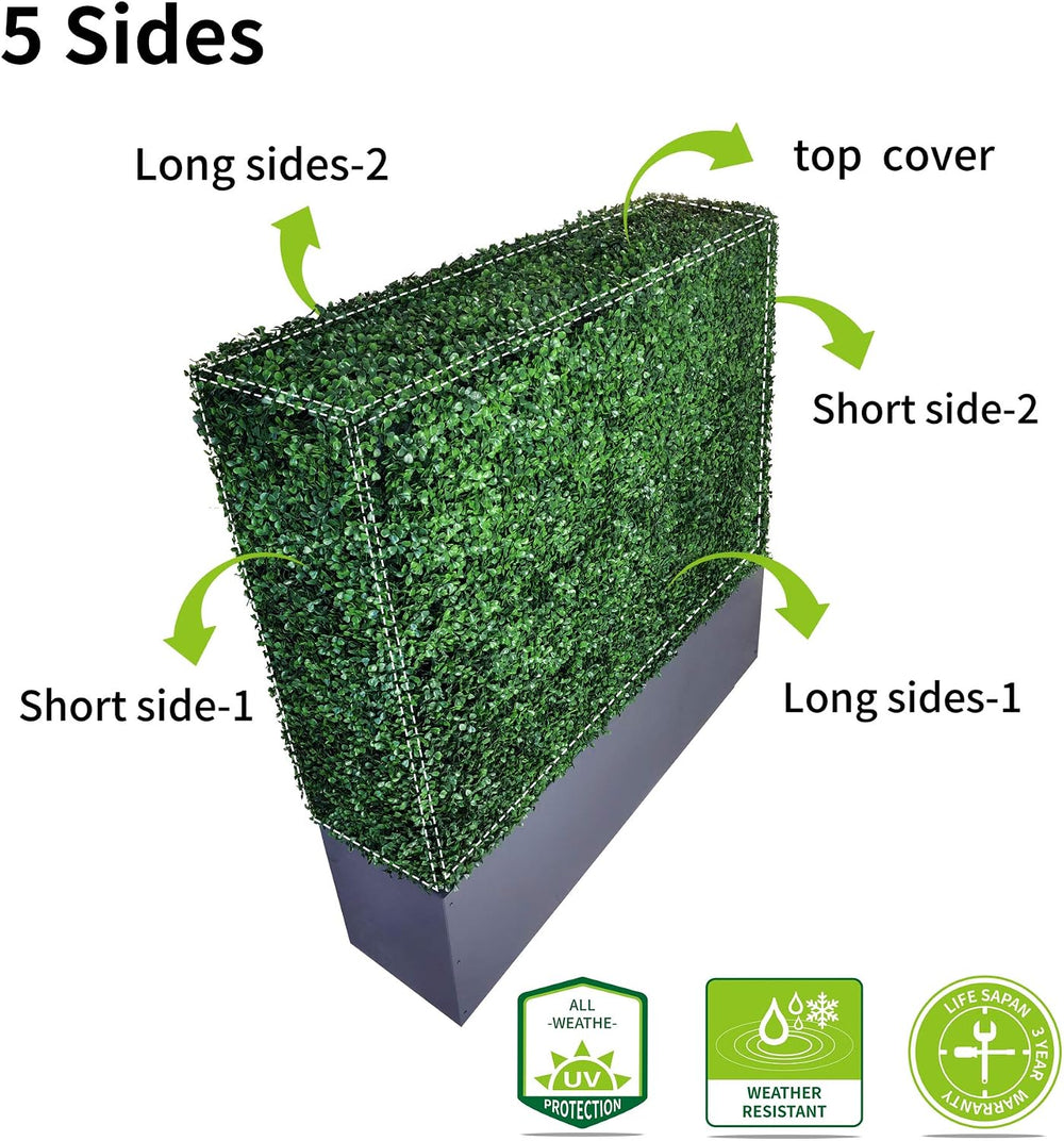 Artificial Boxwood Hedge Wall with Dark Gray Stainless Steel Planter Box Priv...