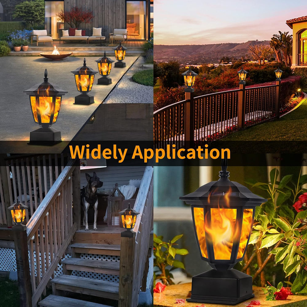Dynaming Solar Flame Post Lights Outdoor, Solar Powered Lamps Fence Post Cap ...