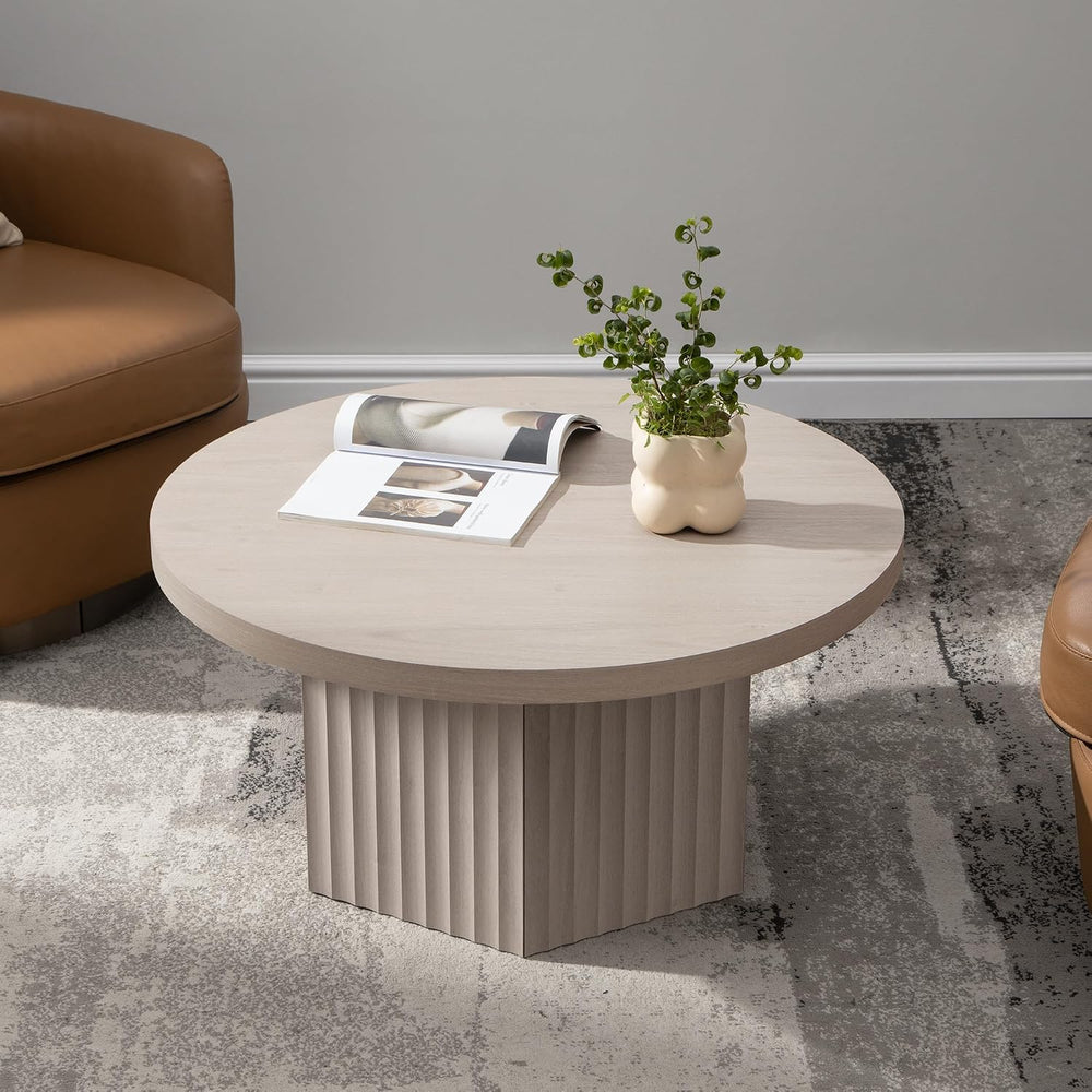 SICOTAS 32" Modern Round Coffee Table Mid Century Fluted Coffee Table