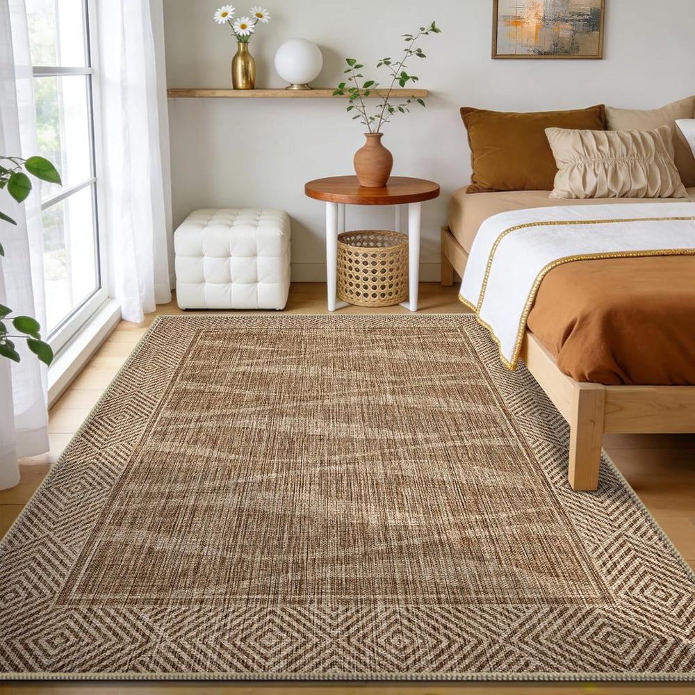 Yinhua Easy Jute Rug 5x7 Outdoor Patio Rug for Living Room, Light Brown