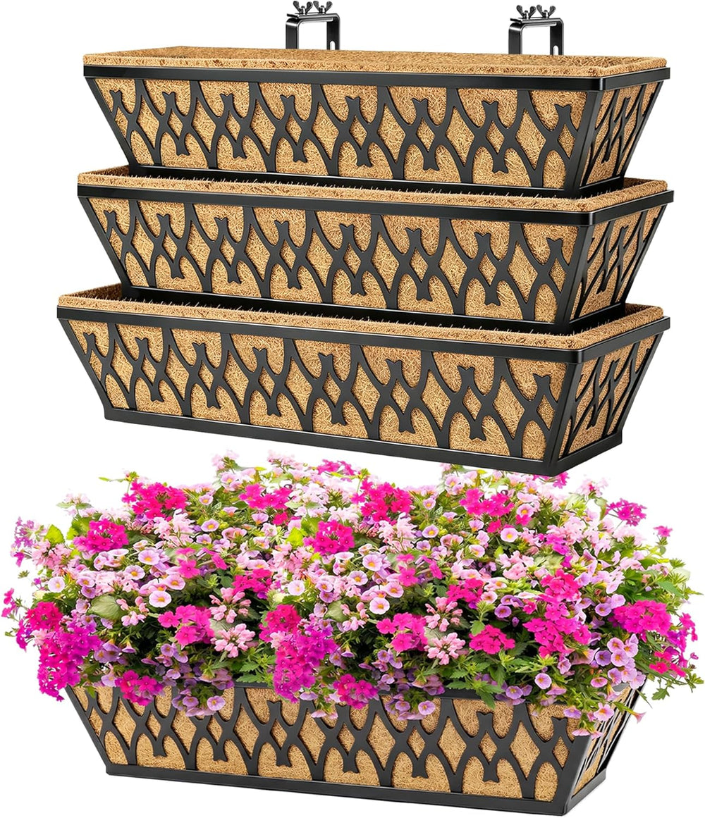 4 Pack 24 Inch Window Boxes Planters for Outdoor Plants Railing Planter Box w...