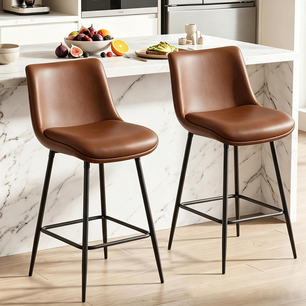 Counter Height Bar Stools Set of 2, FSC Certified Upholstered Faux Leather Ba...