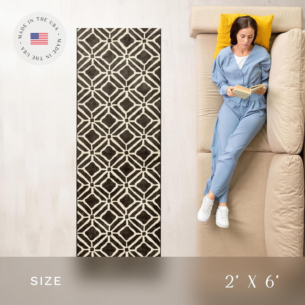 Maples Rugs Moderna Geometric Runner Rug – Made in USA – Washable, Non Slip I...