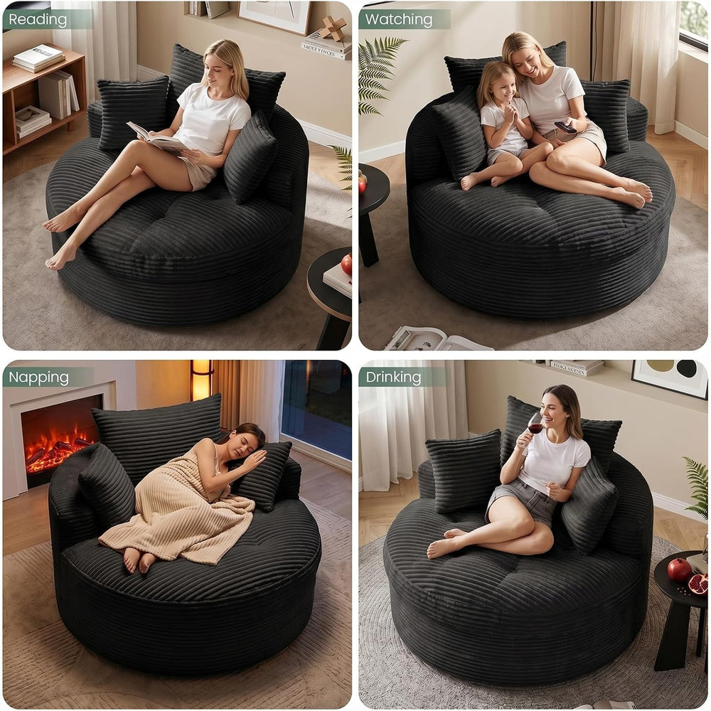 Oversized Round Chaise Lounge Chair, Deep Seat Cloud Boneless Floor Sofa Couc...