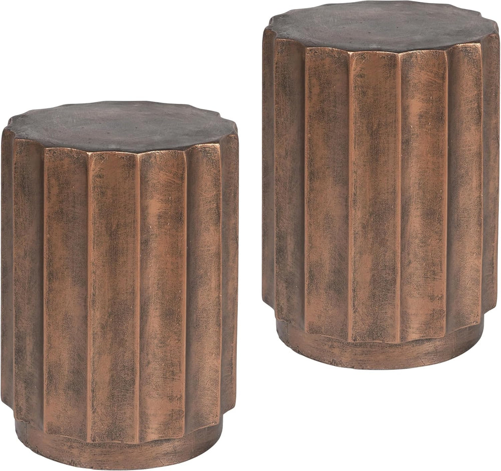 LuxenHome 18" Cement Outdoor Side Table, Set of 2 End Tables for Patio