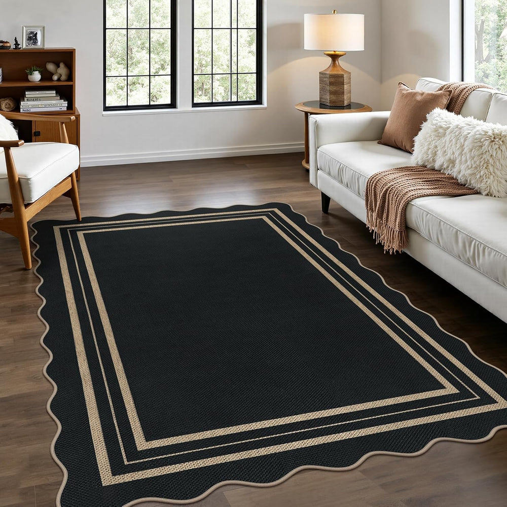 Modern Easy Jute 4x6 Outdoor Patio Rug, Washable Indoor Black Kitchen Rugs Fa...