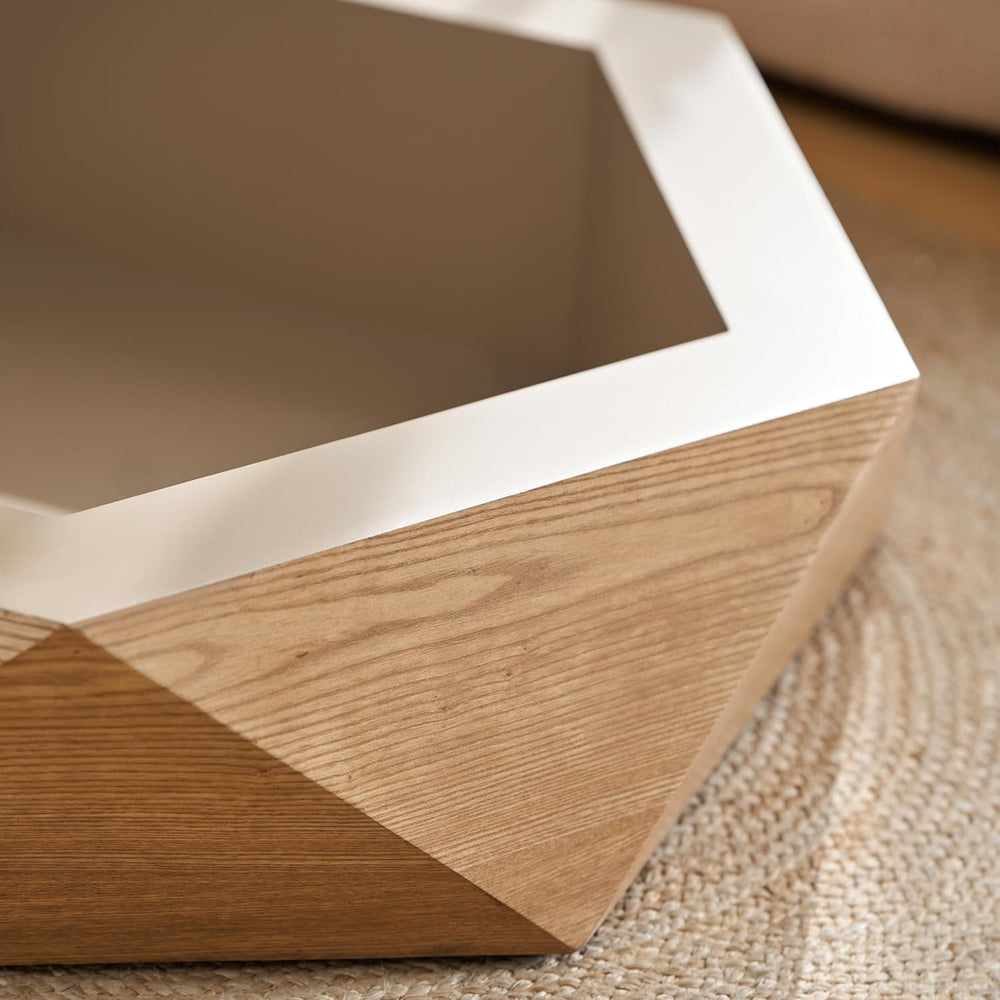 36.61" Modern Drum Coffee Table with Hidden Storage, Farmhouse Coffee Ta...