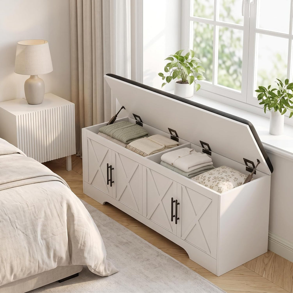 DreamDashio Storage Bench with Cushion, 47.2" End of Bed Storage Bench w...