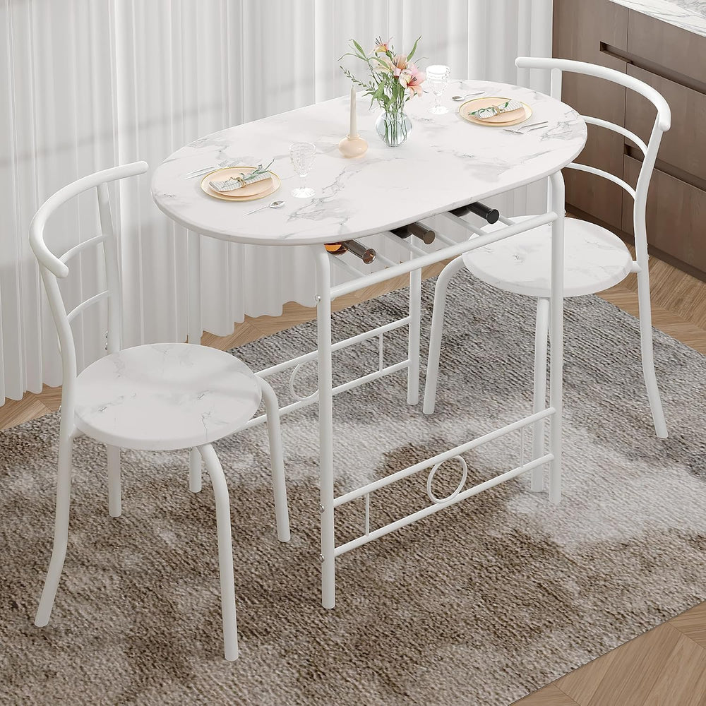 VECELO 3-Piece Dining Table Set for Kitchen Breakfast Nook, Faux Marbled Oval...