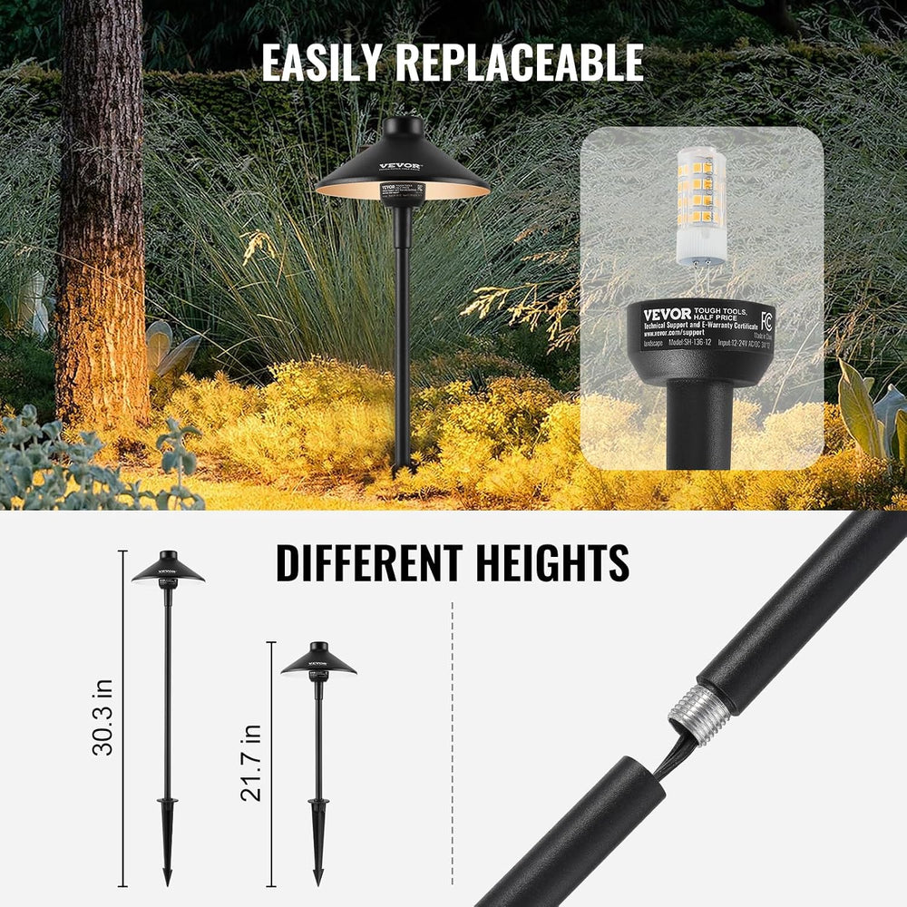 VEVOR 8 Pack Low Voltage Landscape Path Lights, 3W 210LM 12V-24VAC/DC Outdoor...