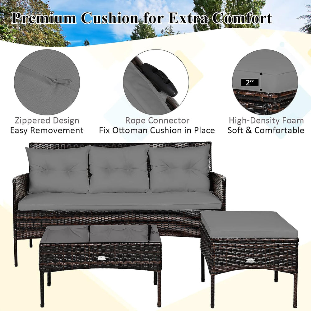 Tangkula 3 Pieces Patio Conversation Set, All Weather Outdoor PE Rattan Wicke...