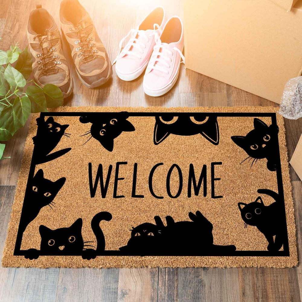 Cute Peeking Cat Welcome Doormat, 23.6 x 15.7 Inch, Water Resistant, Modern S...