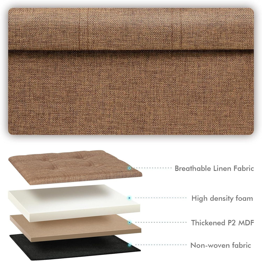 B FSOBEIIALEO 15" Square Storage Ottoman with Tray, Wood Legs, Linen Brown