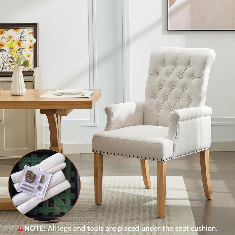 WUTUTUEE Fabric Dining Chair with Arms, Upholstered Tufted High Back Dining R...
