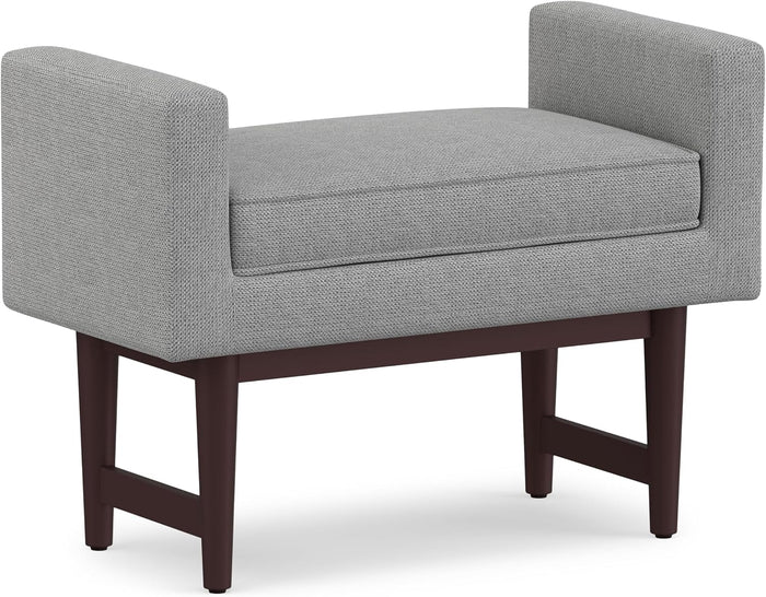 SIMPLIHOME Scott 29" Wide Linen Fabric Rectangle Ottoman in Pewter Grey