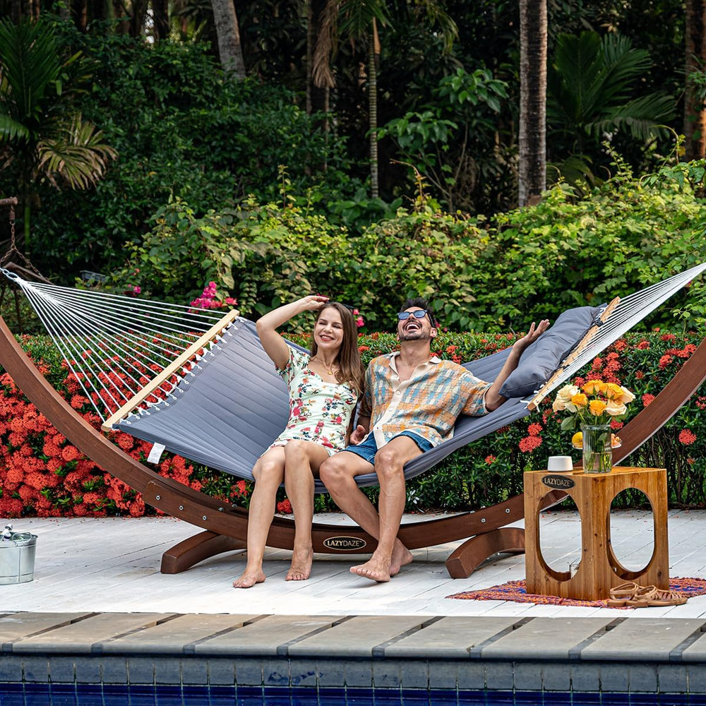 Lazy Daze Double Quilted Hammock with Pillow for Outside, Fit 13-15Ft Stand