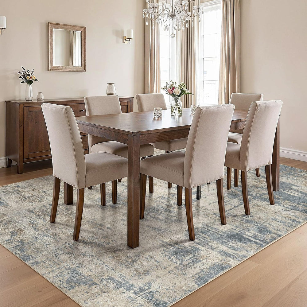 cotiled 10x14 Area Rugs Living Room: Washable Abstract Rug Light Blue