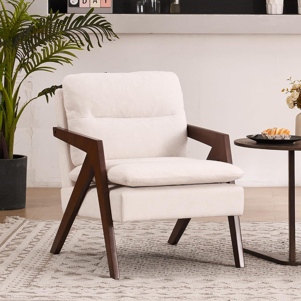 Mid-Century Modern Accent Chair with Solid Wood Frame，Tufted Upholstered Chen...