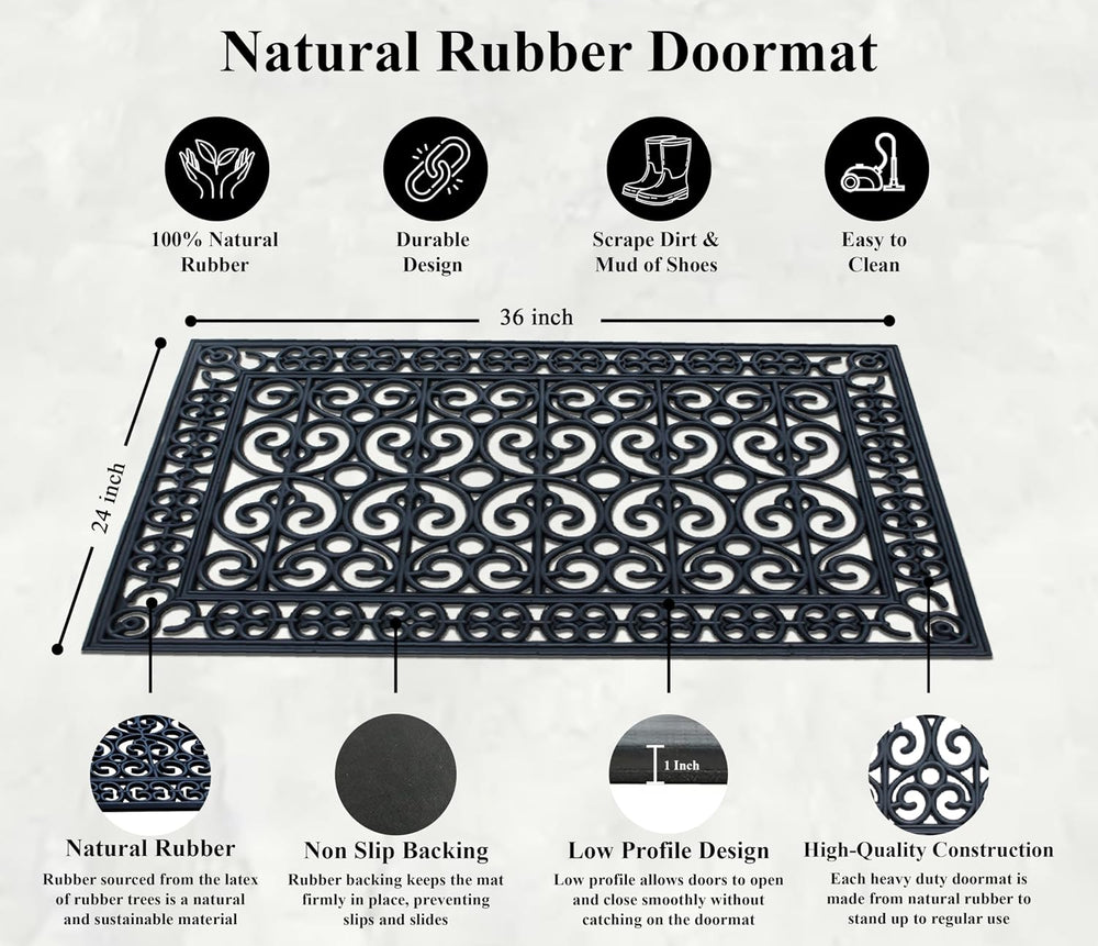 A1 Home Collections 9-LB Heavy Duty Rubber Doormat 24"×36" - Won...