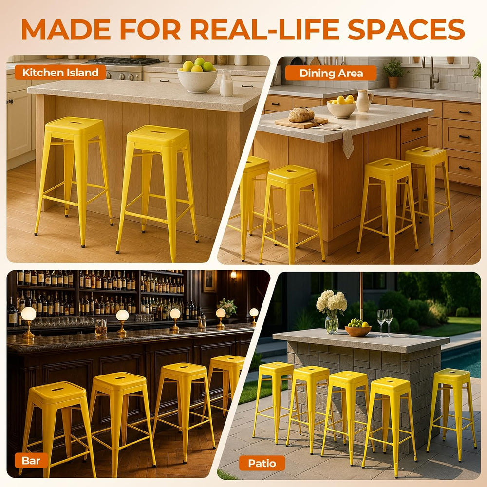 Daisy Yellow Metal Bar Stools Set of 2, 30" inch