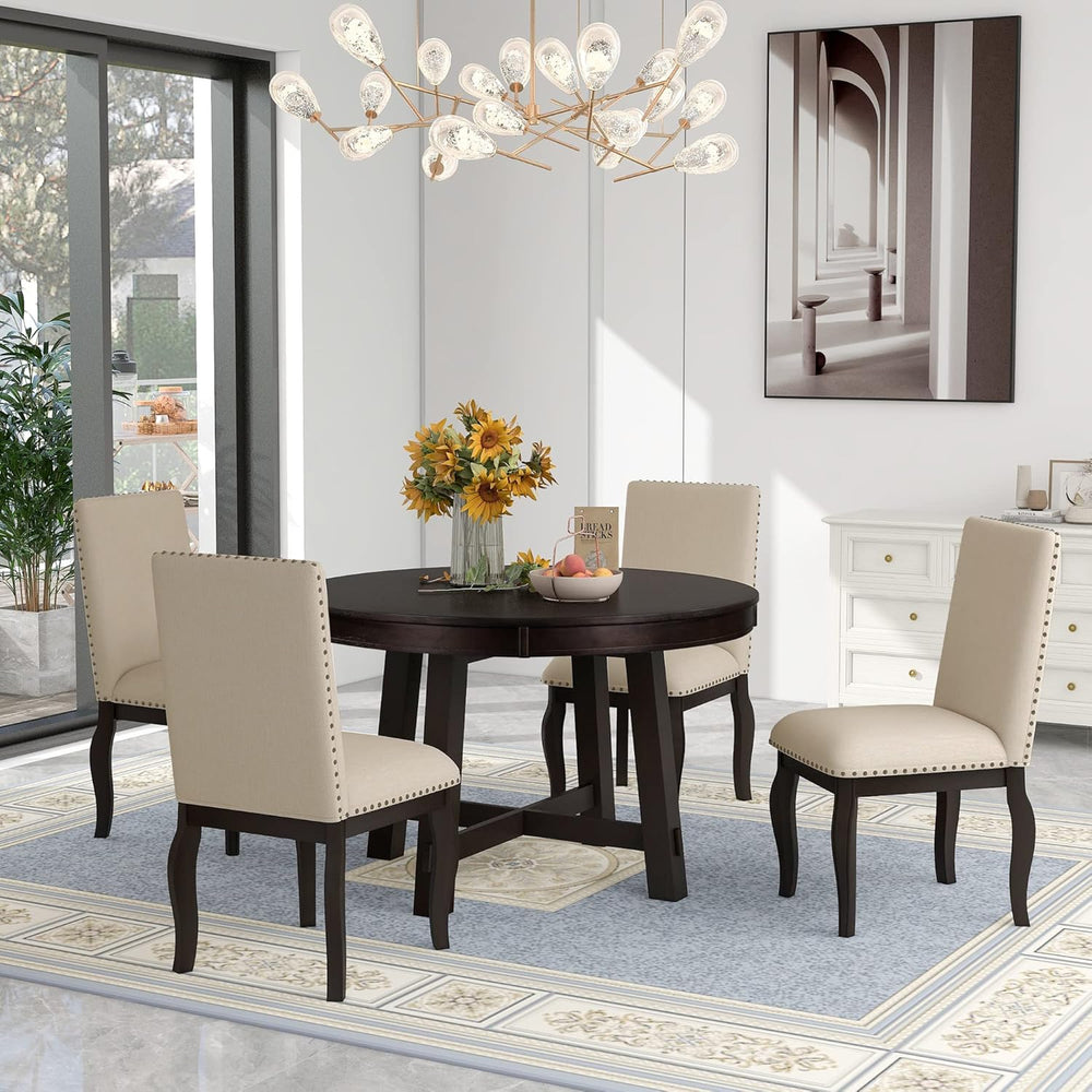 Harper & Bright Designs Round Kitchen Dining Table Set for 4, 5 Piece Far...