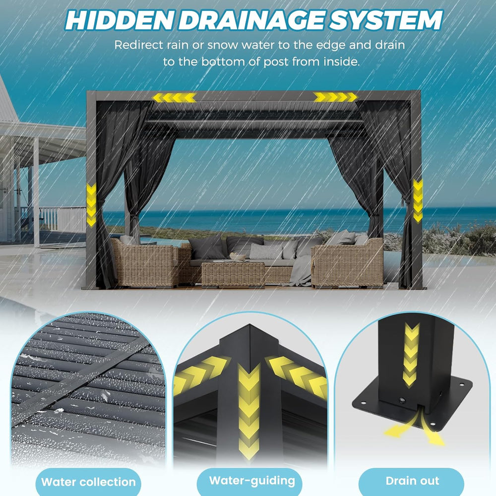 LVUYOYO Outdoor Louvered Pergola 10' x 13', Aluminum Pergola with Adj...