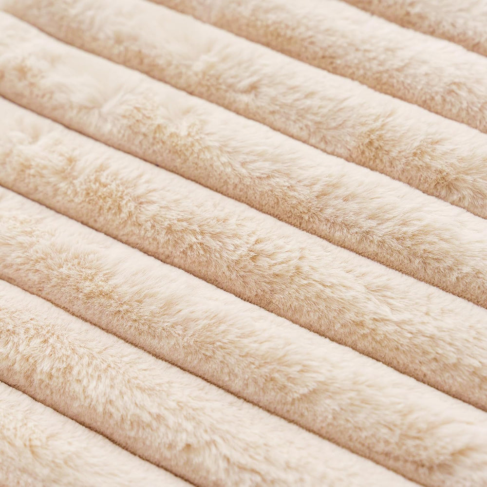 NiNi ALL Beige Faux Fur Throw Pillow Covers 26x26, Set of 2 Cushion Cases