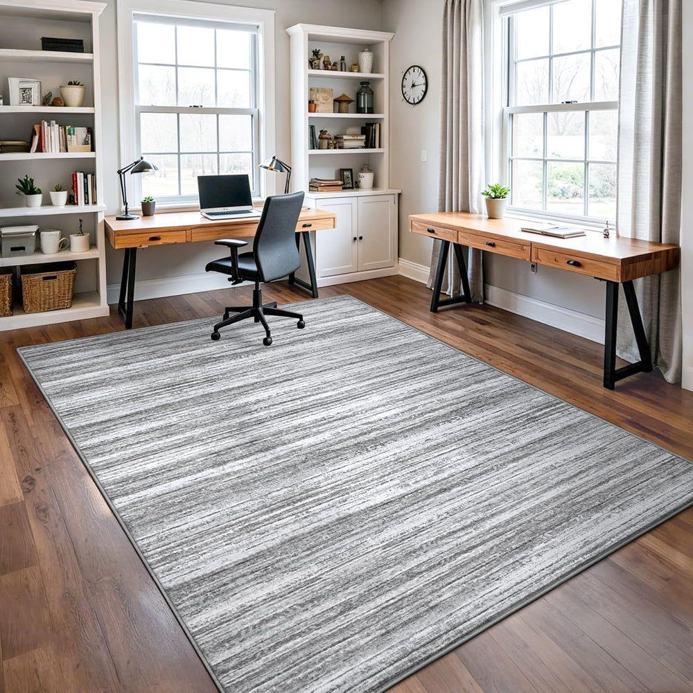 Chicrug 4x6 Grey Washable Striped Abstract Area Rug for Bedroom Living Room