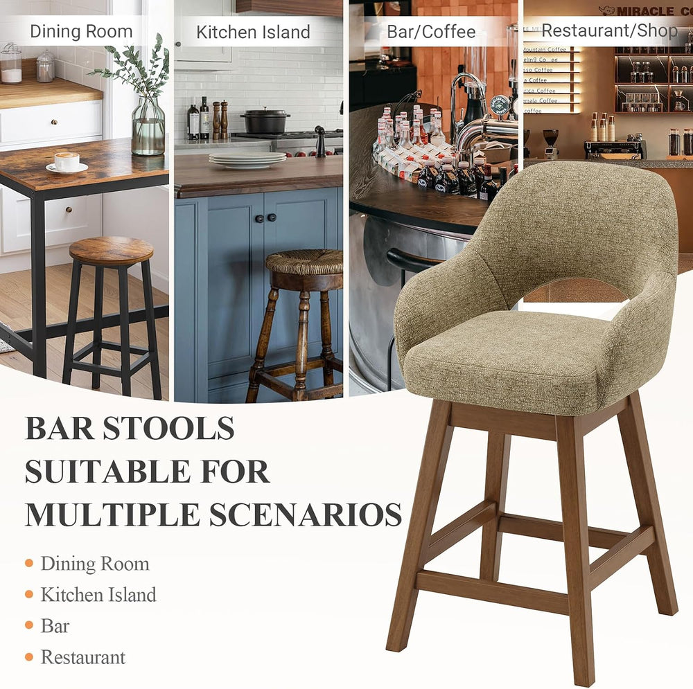 Swivel Bar Stools Set of 2, Modern Fabric Upholstered Counter Height Stools w...
