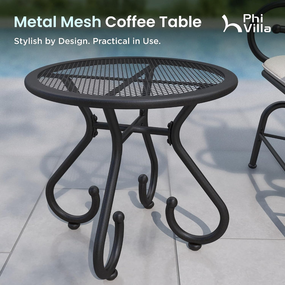 PHI VILLA 3pc Metal Mesh Outdoor Bistro Set, Rocking Chairs & Coffee Table