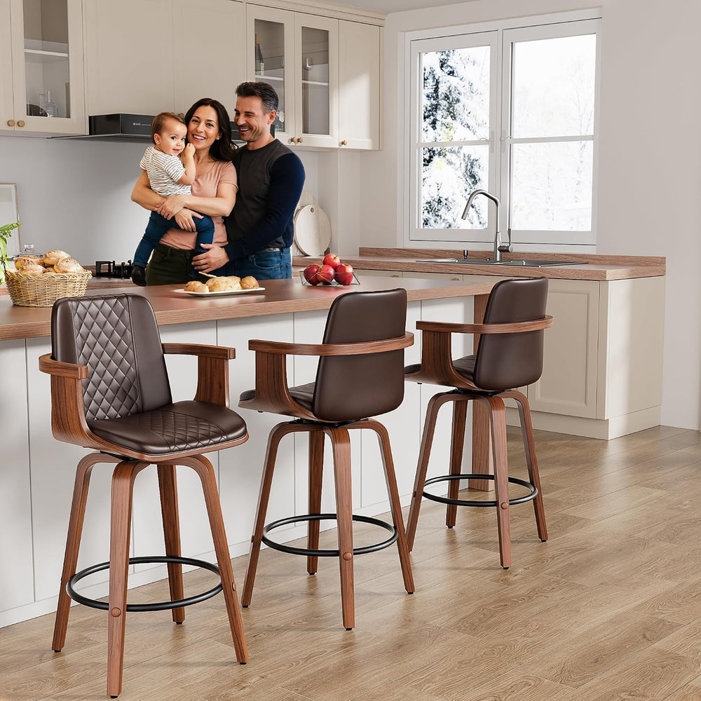 REONEY Barstools Set of 1, 26inch Counter Height Swivel Bar Chairs, Brown