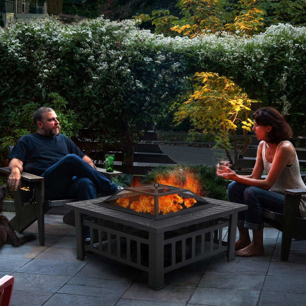 Fire Pit Table, Outdoor Fireplace Firepit Camping Accessories 32 in Square Sm...
