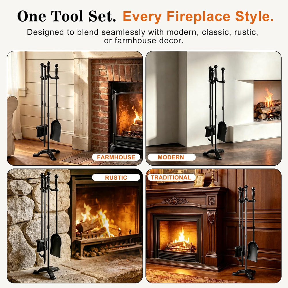 Gtongoko Fireplace Tools Set with Stand, 30-Inch Heavy Duty Steel