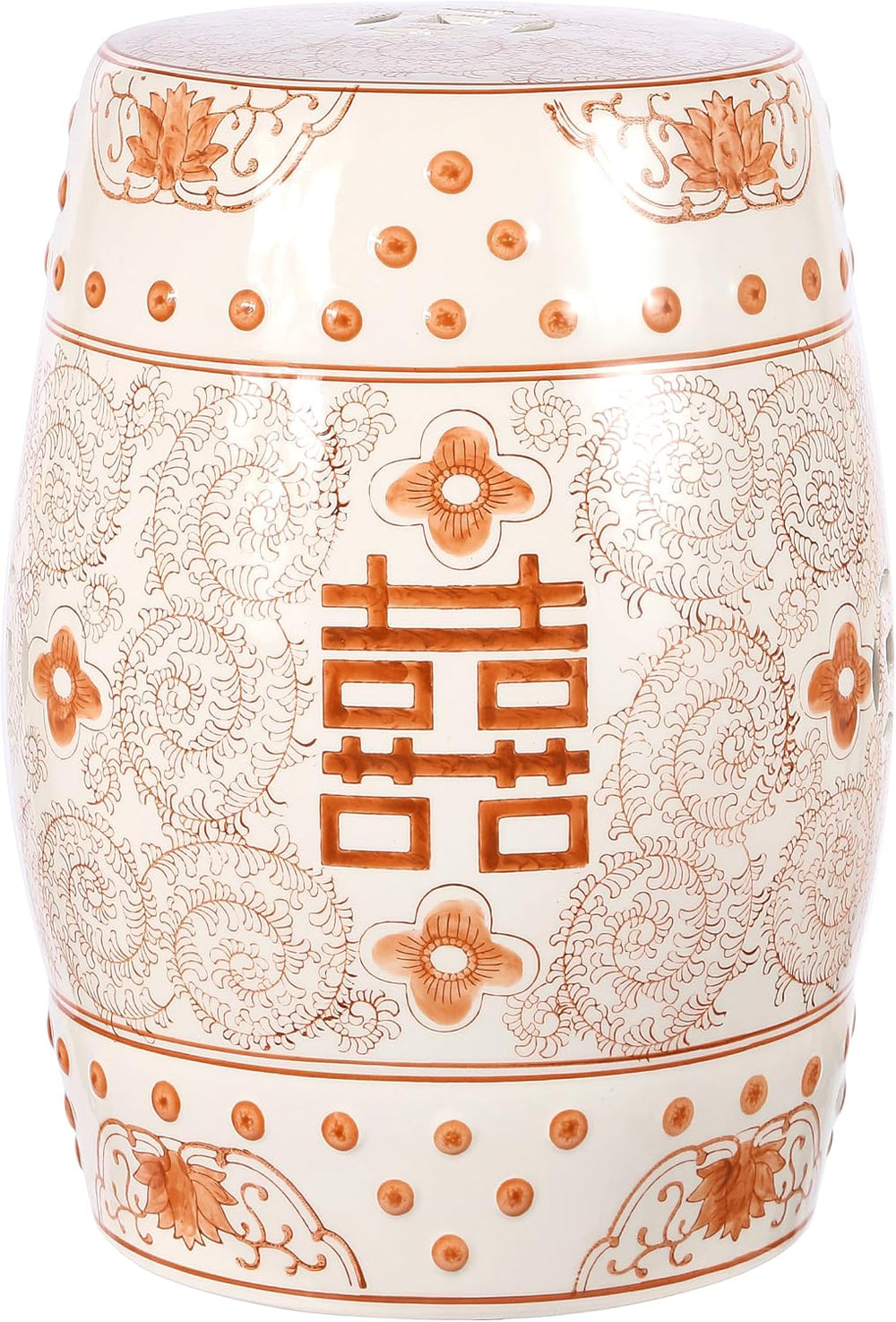 JONATHAN Y Double Happiness Ceramic Garden Stool 18" Table, Orange/White