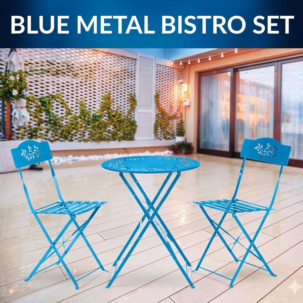 Alpine Corporation 3-Piece Bistro Set with Folding Table and 2 Chairs, Durabl...