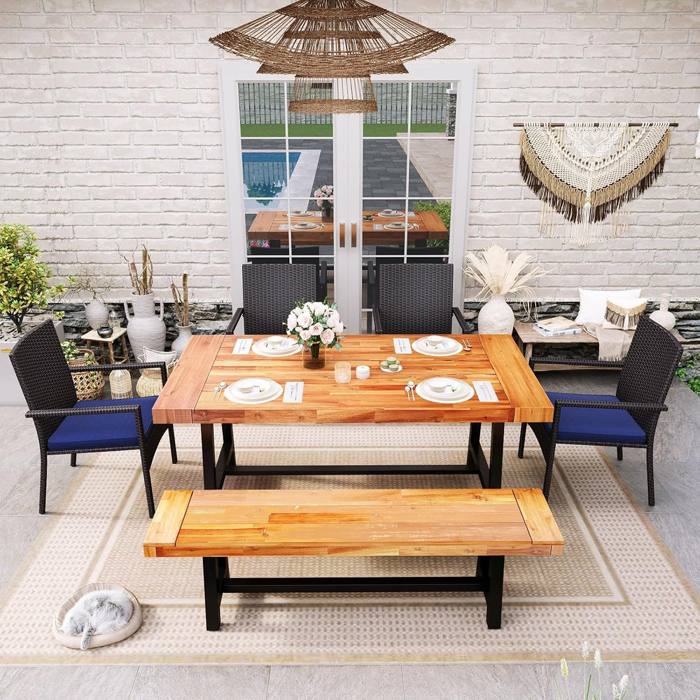Sophia & William 63" Outdoor Wood Bench Weatherproof, Teak Finish, 1...