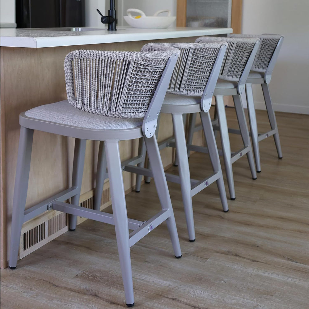 PURPLE LEAF Outdoor Counter Height Bar Stool 2-Pack Rope Wicker Champagne