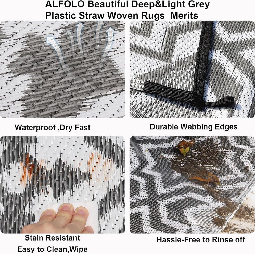 Alfolo Outdoor Rug 9x12 for Patios Clearance,Outdoor Plastic Straw Rug,Waterp...