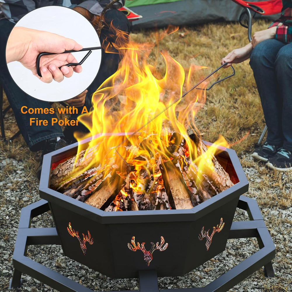 BOINN 35 Inch Octagonal Outdoor Fire Pit, Fire Pits for Outside Wood Burning ...