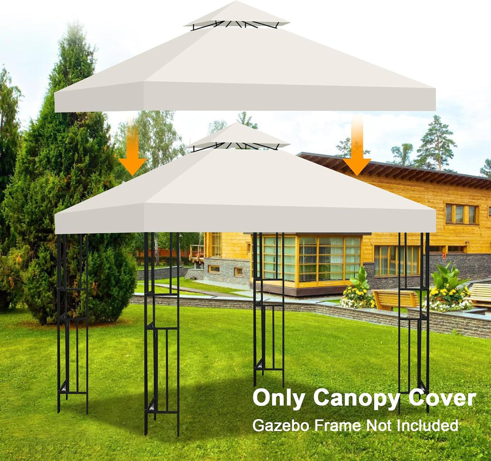 10x10 Gazebo Replacement Canopy, Double Tiered Canopy Cover Top with Ventilat...