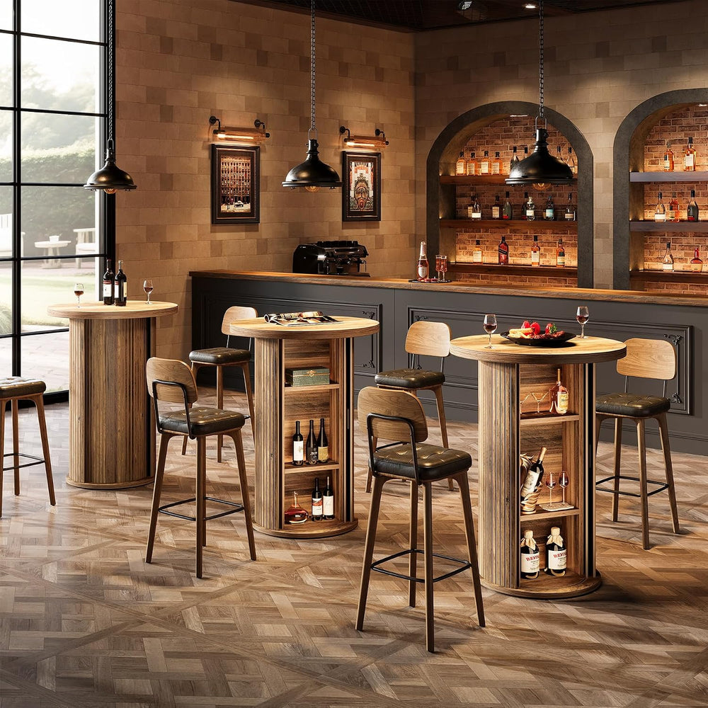 Tribesigns Round Bar Table, 35.4" Rustic Cocktail Table with 3-Tier Hidd...